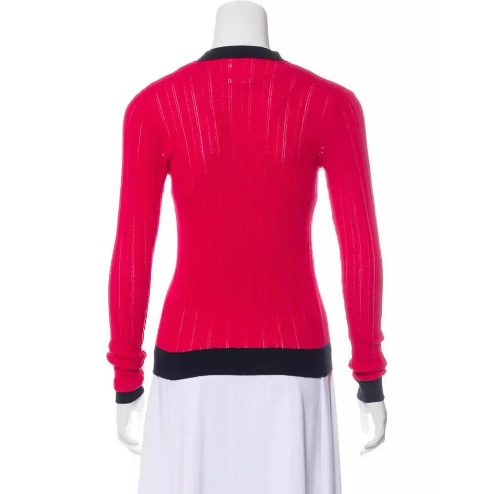 2010 CHANEL Pink Navy Blue Cotton Cashmere Top Cardigan Sweater FR-36 US-2/4